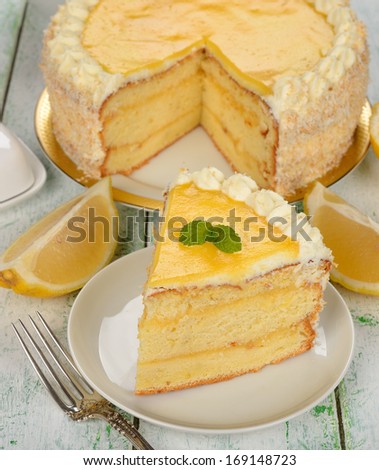 lemon cake on white background