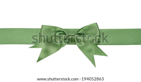 green ribbon with bow isolated on white background
