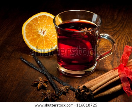 Hot wine for winter and Christmas with delicious orange and spices