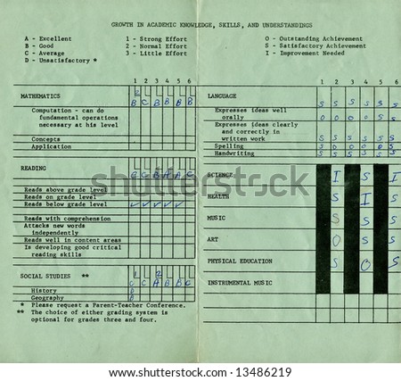 A copy of a vintage elementary school report card.