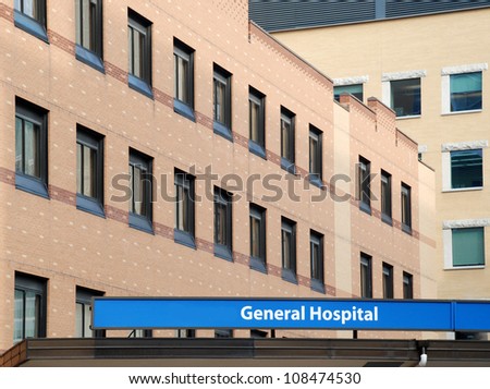General hospital building with sign