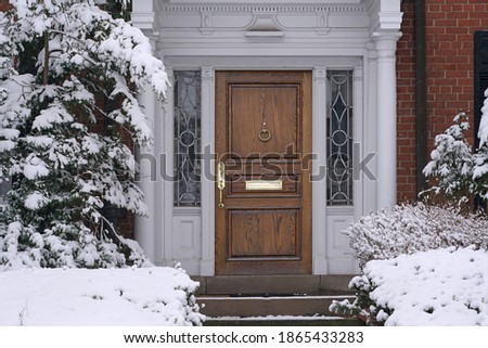 Similar – Image, Stock Photo Old front door of brown wood with decoratedglass and wrought iron of a run-down old building in the district Sachsenhausen in Frankfurt am Main in Hesse
