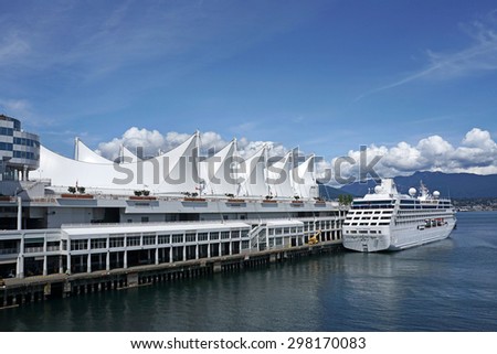 VANCOUVER - JULY 2015:  Canada Place is an exhibition building from the 1986 World's Fair, where cruise ships now dock, as seen in Vancouver in July 2015.