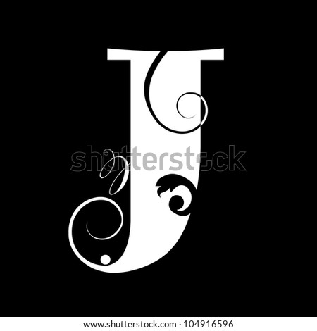 Vintage Abc, Calligraphic Letter J Isolated On Black Background Stock ...