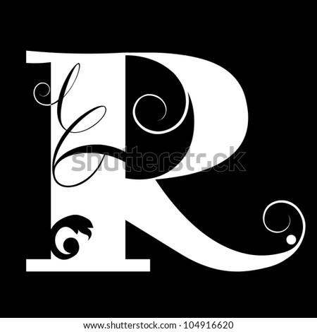 Vintage Abc, Calligraphic Letter R Isolated On Black Background Stock ...