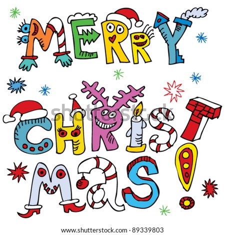 Childlike Christmas Doodles Stock Vector Illustration 89339803 ...