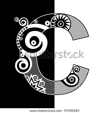 abstract black and white ABC, ornamental letter C