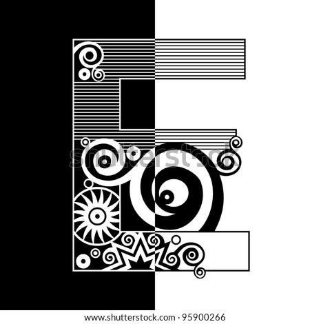 abstract black and white ABC, ornamental letter E