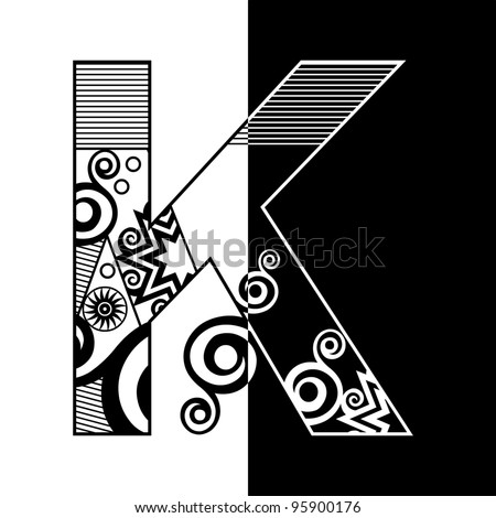 abstract black and white ABC, ornamental letter K