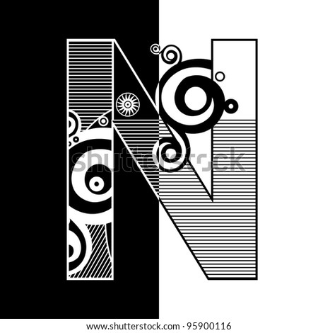 abstract black and white ABC, ornamental letter N
