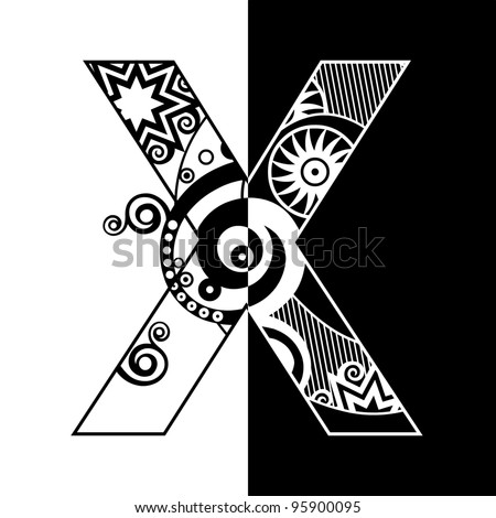 abstract black and white ABC, ornamental letter X