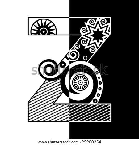 abstract black and white ABC, ornamental letter Z