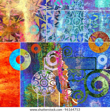 abstract digital painting, colorful graffiti collage