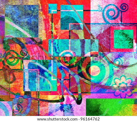abstract digital painting, colorful graffiti collage