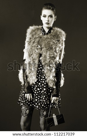 Portrait of elegant glamour dress Girl portrait -dark background