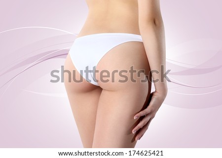 Beautiful body of woman exposing bottom and back side, Isolated on pink background
