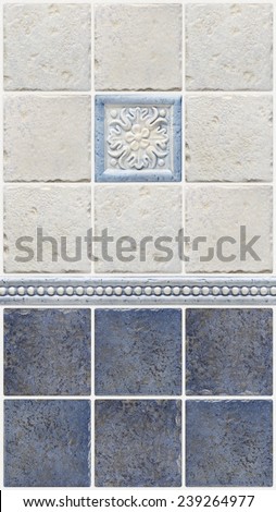 blue marble tiles with floral decorations
