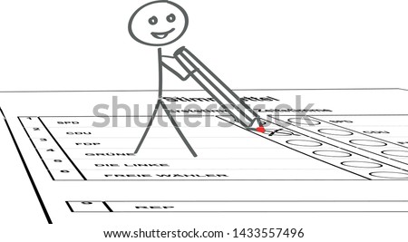 Stick figures thinking over which political party to choose
