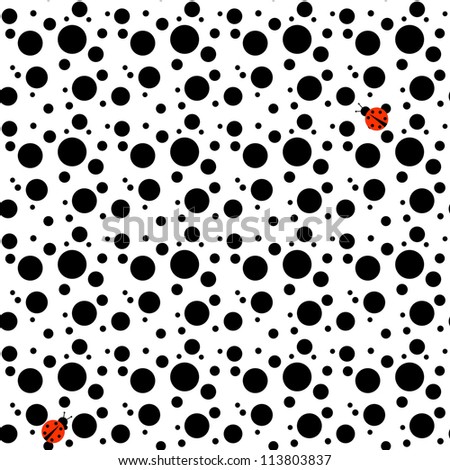 Seamless Ladybugs on Black Dots