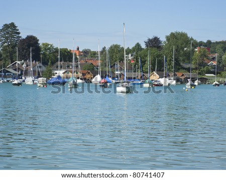 boats in the lake Starnberg in Tutzing Bavaria Germany