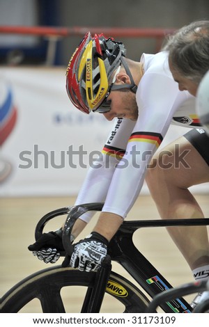 MOSCOW - MAY 29 : Unidentified rider from German gets ready to race at European Track Cycling Cup May 29, 2009 in Moscow, Russia