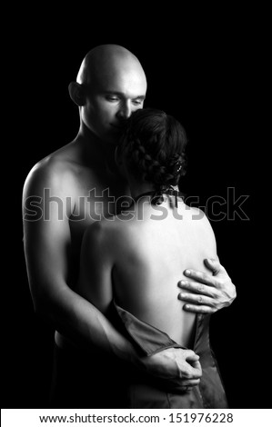 Sexy passionate young couple. Black and white photo