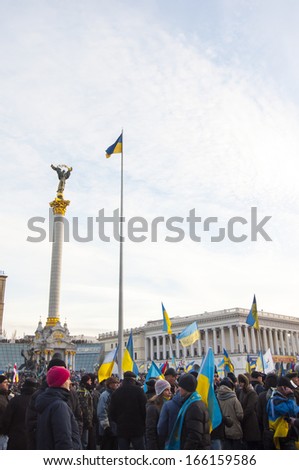 KYIV, UKRAINE - DECEMBER 3: Ukrainian people demand the resignation of the government and early voting on the Maidan Nezalezhnosti on December 3, 2013 in Kyiv, Ukraine