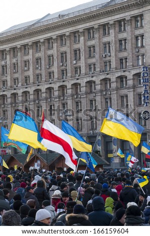 KYIV, UKRAINE - DECEMBER 3: Ukrainian people demand the resignation of the government and early voting on the Maidan Nezalezhnosti on December 3, 2013 in Kyiv, Ukraine