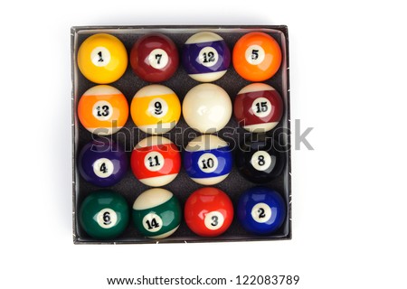 Set of billiard balls  on a white background