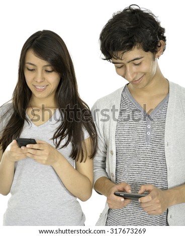 This young couple likes to write and check them phones