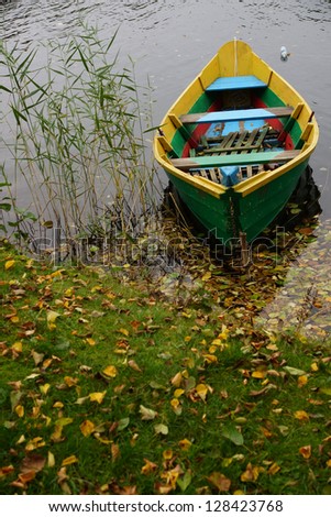Colorful boat in the lake. Picture taken in Trakai / Lithuania