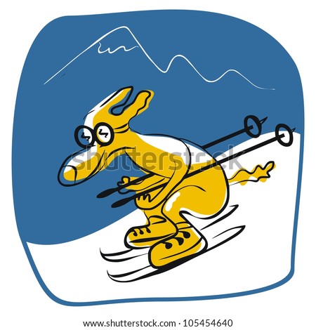 Skiing Dog Doodle Cartoon With Mountain Background Stock Vector ...