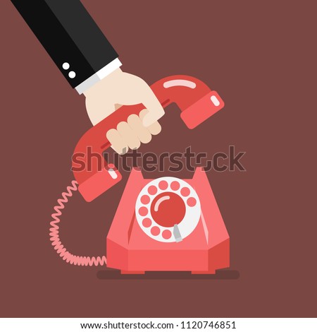 Hand picking up the phone. Vector illustration
