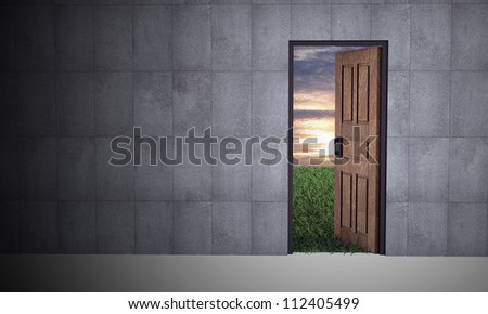 Open door to new life. Hope, success, new life and world concepts.