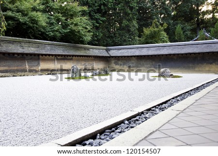 Rock garden (also called a Zen Garden) at the Ryoan-ji temple in Kyoto, Japan.