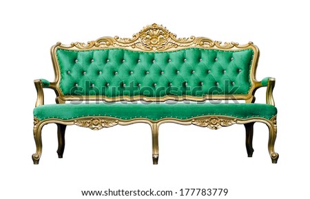 Vintage luxury emerald sofa Armchair isolated on white background