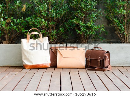 Fashion Leather Bags Collection, Nature Background