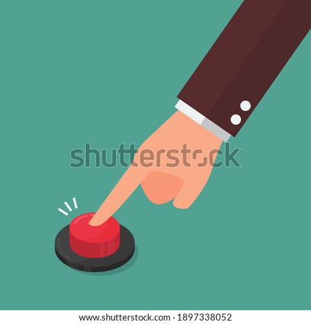 Hand pressing the red button. vector illustration