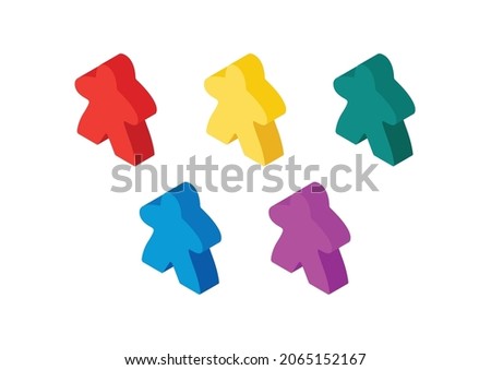 Multicolor meeple isometric vector illustration.