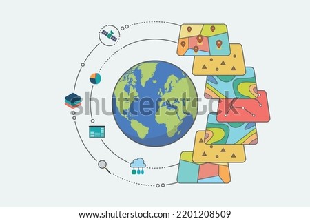Geographic Information System. GIS Spatial Data Layers Concept for Business Analysis. Vector illustration.