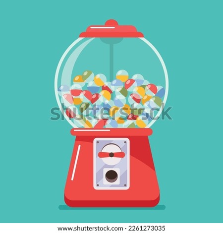 Toy vending machine. Gumball machine. Gacha Gacha Toy Capsule. Vector illustration