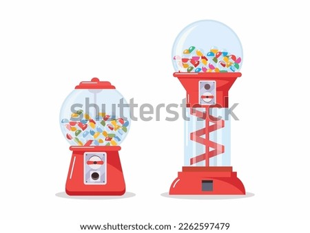 Capsule vending machines. Toy vending machines. Gacha Gacha toy capsules. Vector illustration