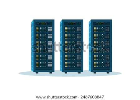 Server room racks isolated on white background. Cloud system concept. data center. data storage. cloud storage. computing technology flat illustration.