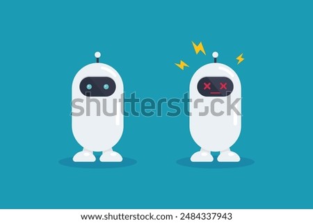 Set of robot crash broken error with spark. Cyborg Technology and Futuristic Intelligence Machine. Vector illustration