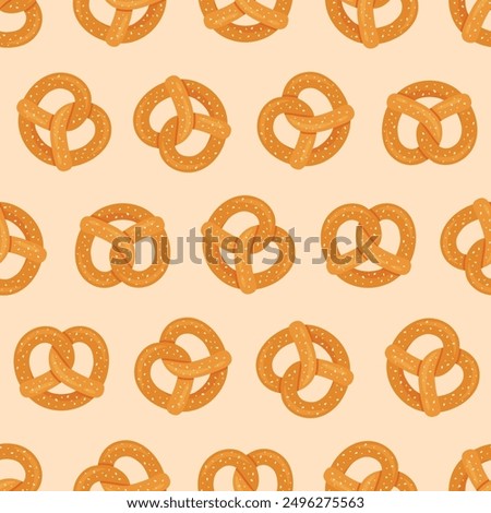 Bavarian pretzel seamless pattern. Bretzel repeating bakground. Vector illustration