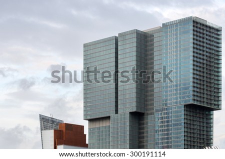 Rotterdam, Netherlands - May 9, 2015: Modern Architecture in Rotterdam. Rotterdam is home to some world-famous architecture from renowned architects like Rem Koolhaas, Piet Blom and others.