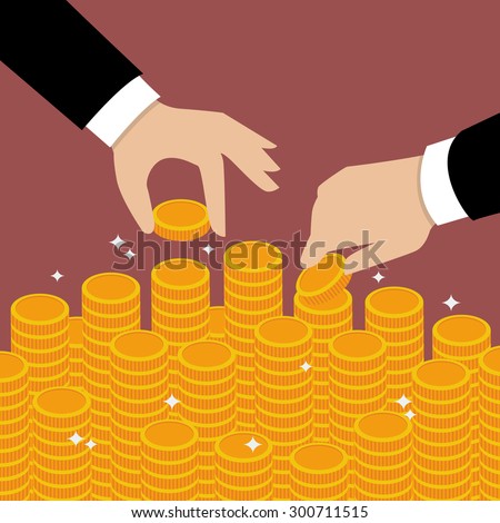 Business hands put coin to money staircase. money savings concept