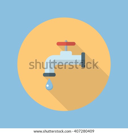 Water tap flat icon with long shadow