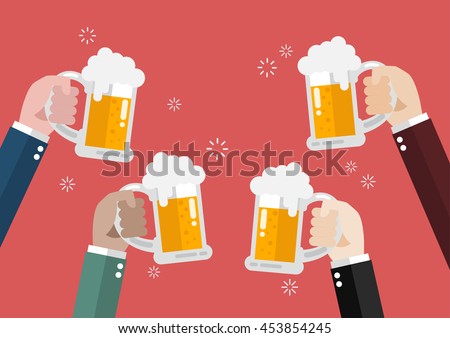 People clinking beer glasses. concept of cheering people party celebration