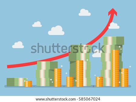 Retirement money plan with red arrow. Vector illustration